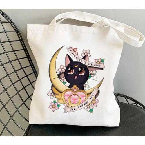 Shopper Sailor Meow On the moon Kawaii Bag Harajuku women Shopping Bag Canvas Shopper Bag girl handbag Bag Shoulder Lady Bag