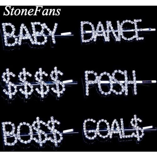 Stonefans Bling Crystal Letter Hairpin With Rhinestones for Women Christmas POSH Money Hair Clip With Words Barrette Jewelry