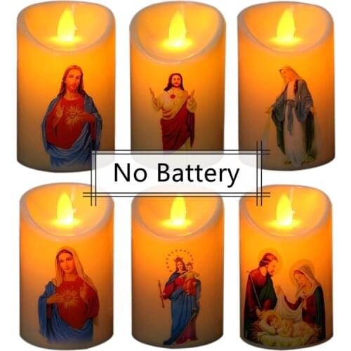 Jesus Christ Candles Lamp LED Tealight Romantic Pillar Light Creative Flameless Electronic Candle Battery Operated G8TB