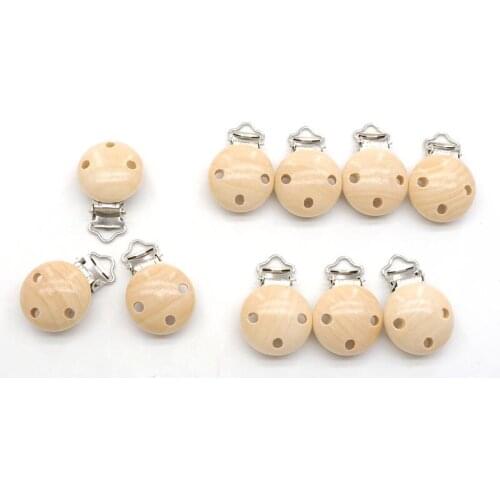 Chenkai 50PCS Baby Pacifier Clip Natural Wood Pacifier Clips Wooden Dummy Wooden Holder For Infant Soother Clasps Accessories