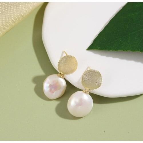 925 Sterling Silver Real Freshwater Pearl Earrings For Women Gold Drop Earrings Button white Big pearl Girl Gift Fine Jewelry