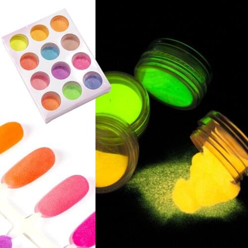 12 Colors Neon Fluorescent Powder DIY Bright Nail Art Glow In The Dark Sand Powder Pigment Dust Luminous Nail Glitter