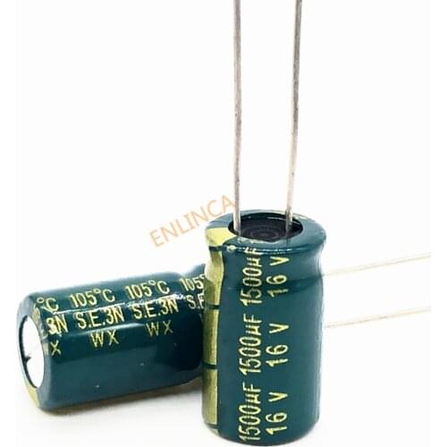 12pcs/lot 16v 1500uf 10*17mm high-frequency low-impedance aluminum electrolytic capacitor 1500uf 16v 20
