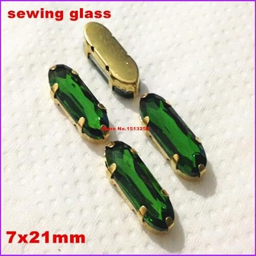 Grass Green Color 15pcs 7x21mm Long Classical Oval Fancy Stone With gold Claw Setting For Sewing On Jewelry making