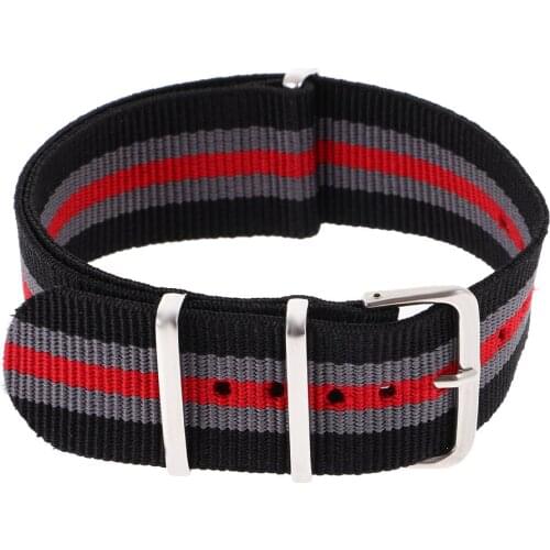 2pcs Classic Watch Bands Nylon Straps 20mm Black Red Grey Stripe Watch Band Replacement
