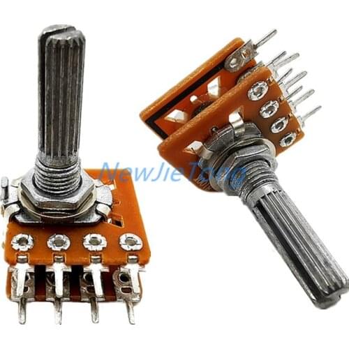 2PCS WH148 16 Type Sound Volume Potentiometer Duplex 8 Pins B50K B100K 50K 100K Handle Length 25MM Plum Shaft