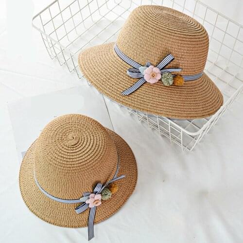 2020 Fashion Parent-child Sun Summer Hat Cap Flower Breathable Straw Beach Hats Kids women Girl Hats Caps