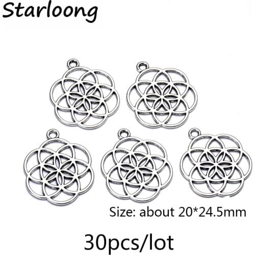 30pcs/lot zinc alloy antique vintage silver plated flower charm pendants for Bracelet Necklace DIY Jewelry Making