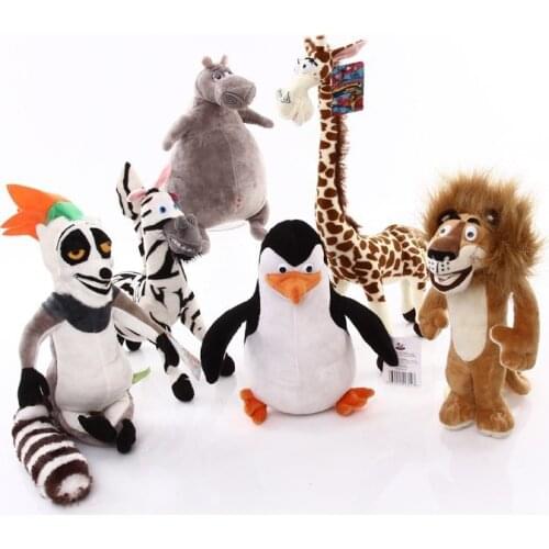 6 Styles CartoonMadagascar Plush Toy Madagascar Cartoon Figure Lion Giraffe Penguin Zebra Hippo Doll Children Kid fan Cute Gift