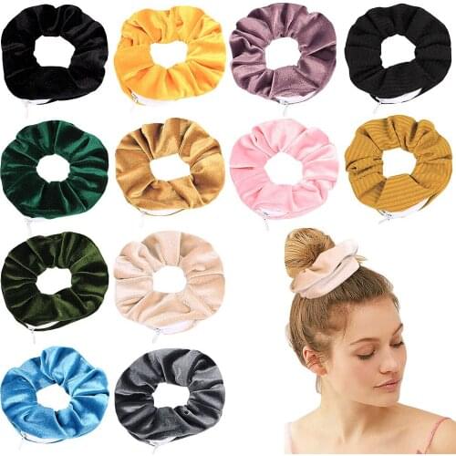 Velvet Hair Scrunchies Zipper Women Scrunchy Elastic Hair Bands Girls velour Headwear Ponytail Holder Pleuche Hair Ties Bag 0925