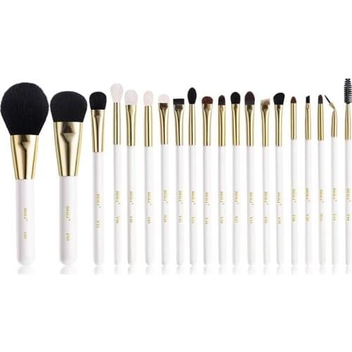 BEILI Natural 20pc Makeup Brush Set Goat Hair White Handle Gold Makeup Brushes For Eyebrow Blending Large Powder Foundation