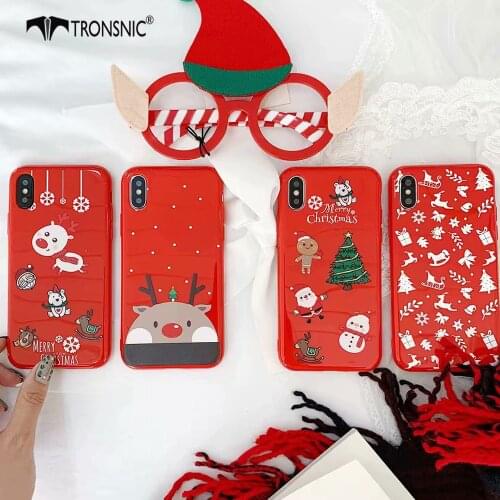 Christmas Glossy Red Phone Case for iPhone 11 Pro XR Xs MAX Soft Snowman Santa Deer Xmas Case for iPhone 6s 7 8 Plus Cute Covers
