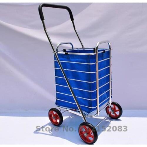 Stainless Steel Four-wheel Shopping Cart, Portable Grocery Shopping Cart, Light Luggage Cart, Folding Small Cart, Trolley Cart