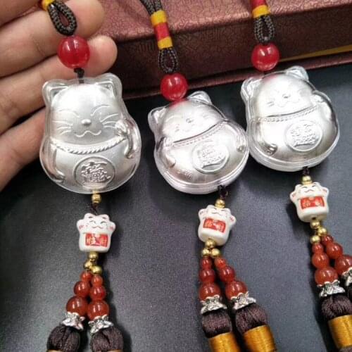 Pure Silver, Lucky Cat, Auto Pendant, Handicraft, Safety Pendant, Silver Jewelry, Lucky Pig