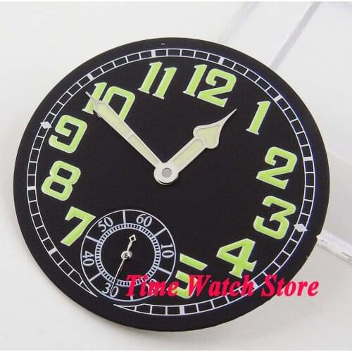 35mm black sterial dial green numbers fit 6498 hand winding movement ( Dial+hands) D59