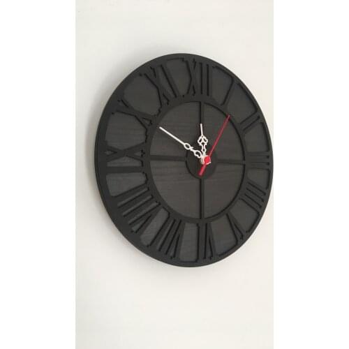 North Designed Tuşpa Black Rome Circle Decorative Wall Clock 30 Cm
