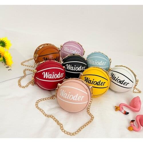Kids Basketball Messenger Bag Children Girls Leather Round Crossbody Pack Metal Chain Strap For Holiday Travel
