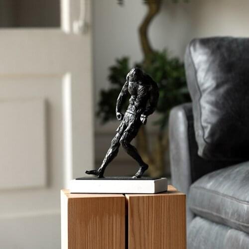 Modern Abstract Metal Black Figure Walking With Fist Raised Statue Ornaments Home Decoration Accessories Gift Marble Sculpture