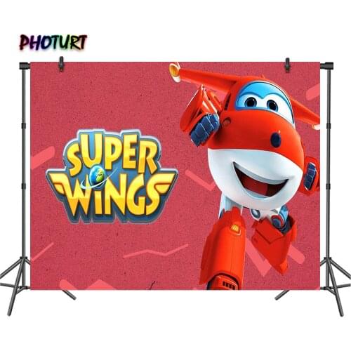 PHOTURT Super Wings Photography Backdrop Kids Birthday Party Background Red Plane Polyester Vinyl Photo Studios Props
