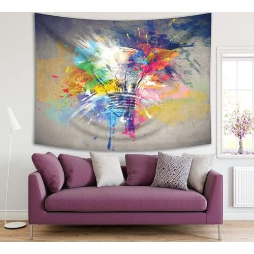 Tapestry Paint Splashes Grunge Background Colours of Life Modern Artwork Printed Gray Blue Yellow