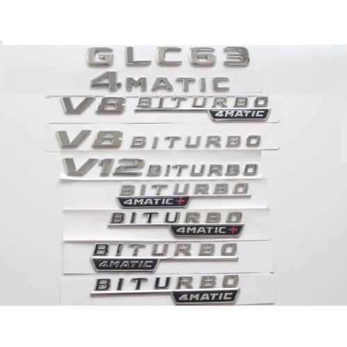 Chrome Rear Trunk Letters Badge Badges Emblem Emblems Sticker for Mercedes Benz GLC43 GLC63 V8 V12 BITURBO 4MATIC AMG 17-19