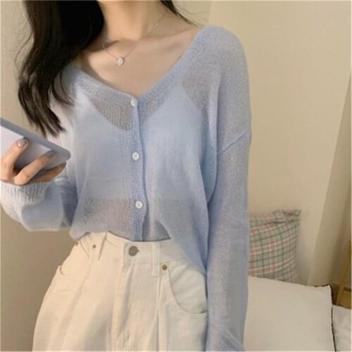 New Women 2020 Summer Short Cardigan Coat Female V Neck Thin Knitted Coats New Pure Color Air Conditioning Casual Tops ZY4941