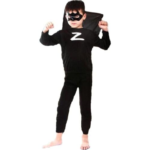 New Hot Boy Black Zorro Cosplay Customes For Children Kids Superhero Capes Anime Cosplay Carnival Costume Halloween Accessory