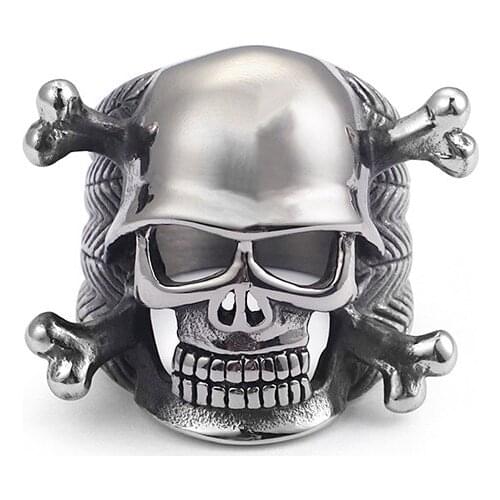 Skull Rings, 316L Stainless Steel Ring for Punk Rock Warrior, Mens Biker Jewelry