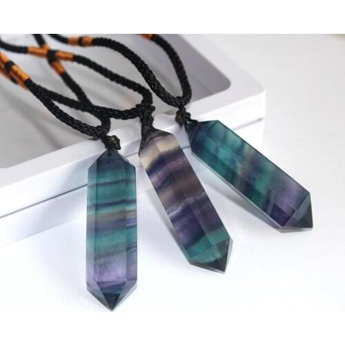 Colorful Fluorite Double-tip Crystal Column Six Prism Pendant Ornaments Raw Stone Polishing Hot-selling Products Gem Quartz