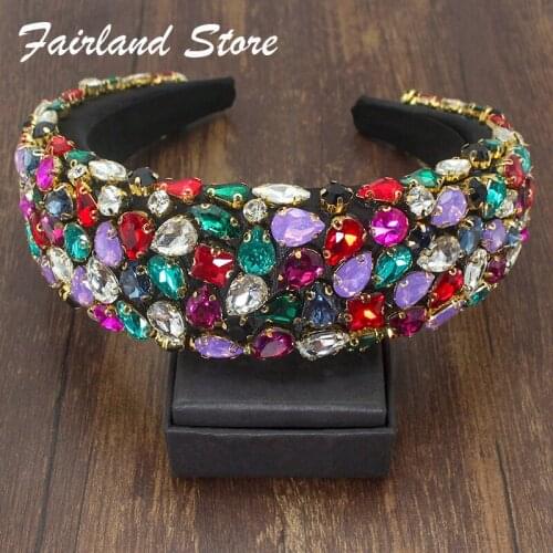 Fairland New Personality Baroque Full Rhinestone Crystal Hairband Women Luxury Shiny Padded Girl Catwalk Party Hair Accessories