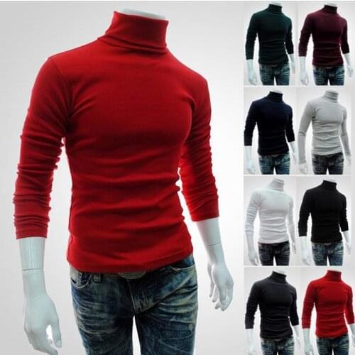 Mens Turtleneck Wool Pullover Autumn Winter Warm Solid Soft Long Sleeve Slim Fit Casual Clothes Knitted Cotton Male Sweater Pull