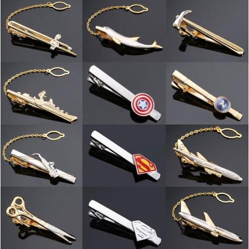 Mens Tie Clips Male Formal Business Suit Necktie Clip Clasp Music Sax plane Metal Tie Clip Pins Fashion Men Superhero Jewelry