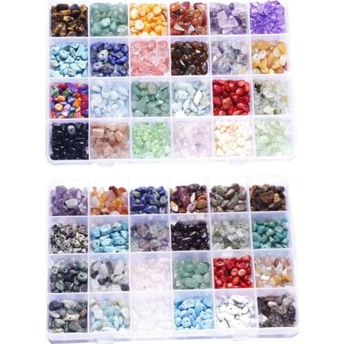24 Grids Gemstone Beads Irregular Assorted Box Set Loose Bead for Jewelry Making MXME