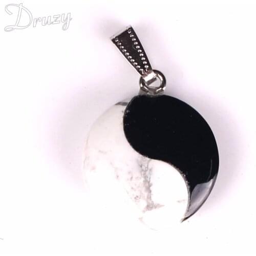 6pcs Latest Design Natural Stone Onyx and Fortune Chinese Ying Yang Charms Bead Pendant Cabochon Choker Jewelry for Jewelry Free