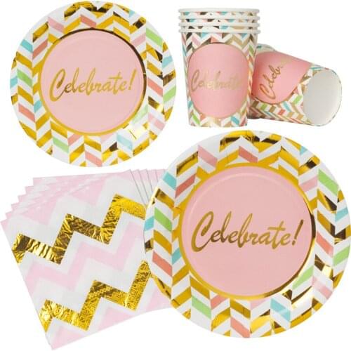 New Celebrate Theme Party Disposable tableware Set Paper Cups Decor for Congratulate Birthday Wedding Graduation Party Supplies