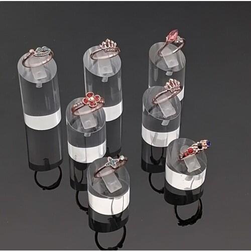 New Style 7pcs Different Height Round Clear Acrylic Ring Clip Jewelry Display Stand Rack Photography Props Holder Show Organizer