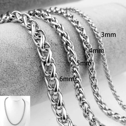 3/4/5/6mm Fashion Silver Color Men And Women Necklace Twist Chain Stainless Steel Collar Choker Goth Holiday Gifts Wholesale