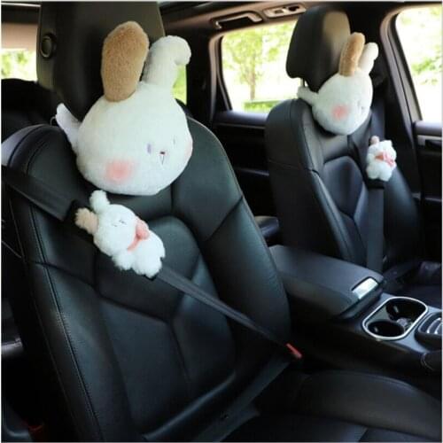 Cartoon Plush Rabbit Car Seat Neck Pillow Cute Car Interior Decorations Car Waist Neck Pillow