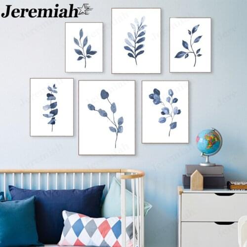 Simple Plant Canvas Painting Blue Flower Branch Poster Picture Wall Art Nordic Garden Gallery Home Decoration Accessories