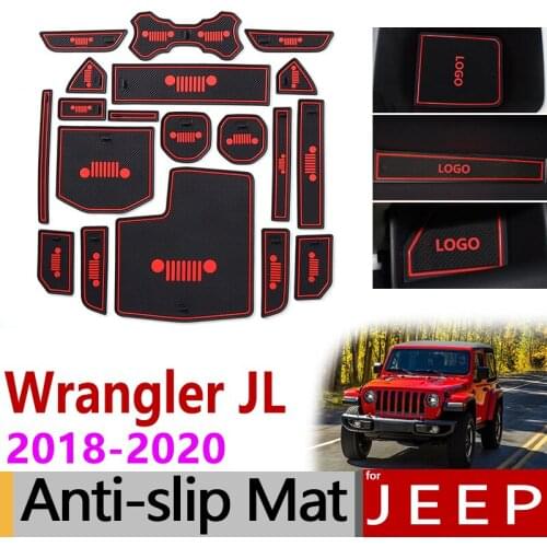 Anti-Slip Gate Slot Mat Rubber Cup Mats for JEEP Wrangler JL 2018 2019 2020 Sport S Sahara Rubicon Accessories Car Stickers 19Pc