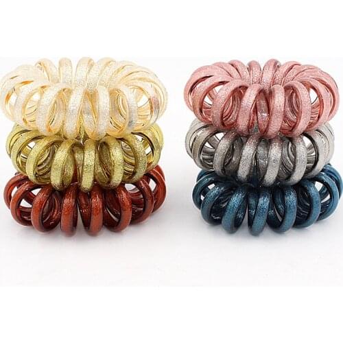 3pcs Pretty Glitter Thick Telephone Wire Elastic Hair Band Shiny Spiral Cord Stretch Rubber Band to Hold Heavy Hair in Place