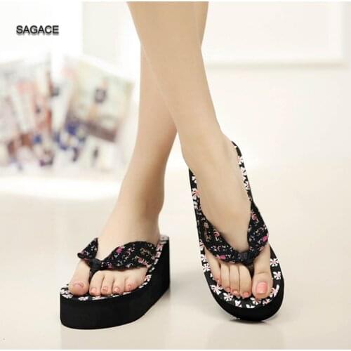 SAGACE Women Ladie Girls Wedges Floral Flip Flops Sandals Slippers Shoes Sandals Summer Shoes 2020 Beach Vintage Sandalias Mujer