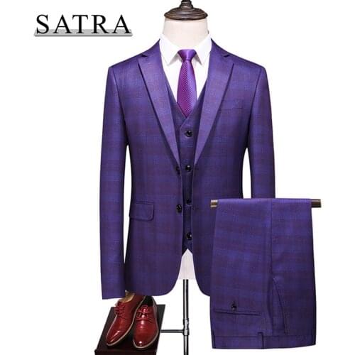 Satra 2021 New Arrival High Quality Three-piece Male Casual Business Plaid Suit , Mens Fashion Boutique Plaid Dress Suit