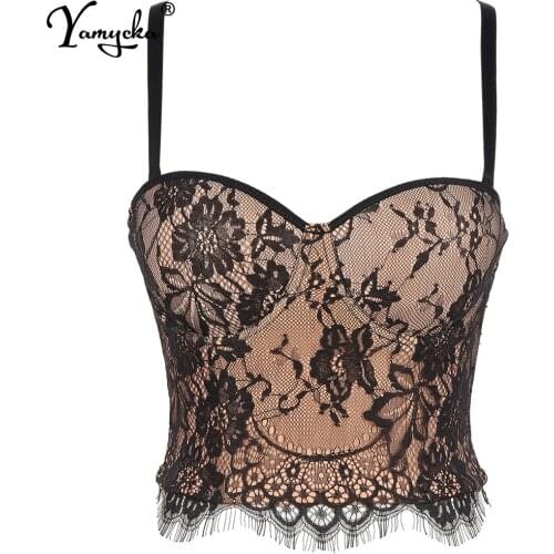 Sexy mesh bustier corset crop top women summer lace Party halter tank y2k top Push Up bra clubwear tube Cropped womens tops 2021