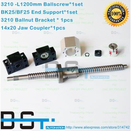 SFU3210 Ball screw - 1200mm + SFU3210 U Ballnut + BK25 BF25 End Support + 3210 Nut Mount Bracket +14x20mm Jaw coupling