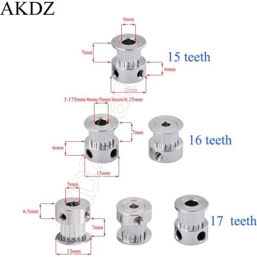 2GT 15 16 17 teeth 2GT Timing Pulley Bore 4/5/6mm for GT2 Open Synchronous belt width 6mm small backlash 15 16 17Teeth 16T 1pcs