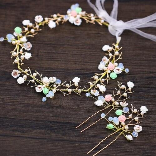Bridal hair band wedding decoration colored flower headdress gold leaf hair band bridal wedding hair accessories