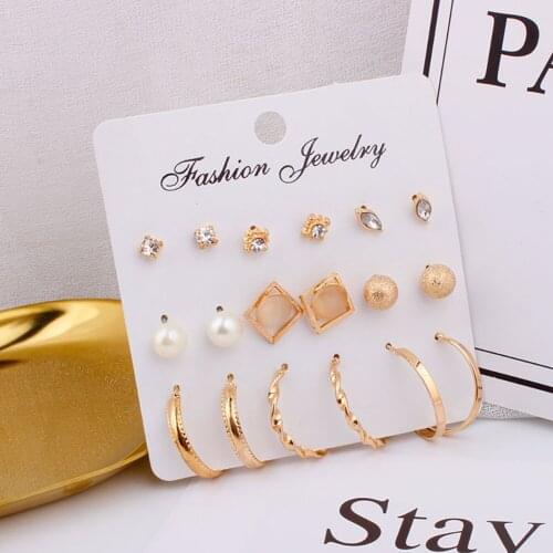 Vintage Pearl Earrings For Women Big Gold Set of Earrings Flower Round Geometric Dangle Drop Earrings Jewelry