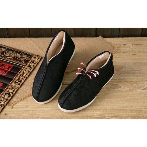 High quality winter warm handmade cotton black dragon zen lay meditation tai chi martial arts boots shaolin monk kung fu shoes