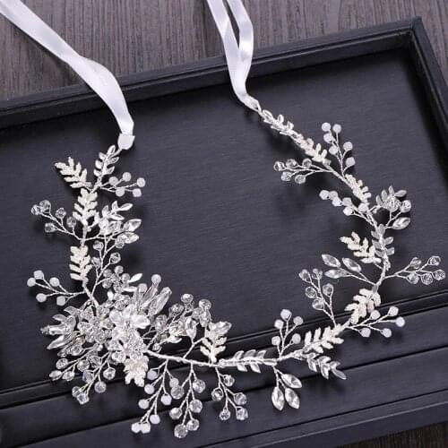 Bridal Flower Headbands Prom Tiara Wedding Hair Accessories Bride Handmade Hair Ornaments Female Crystal Headdress Crown Tiara